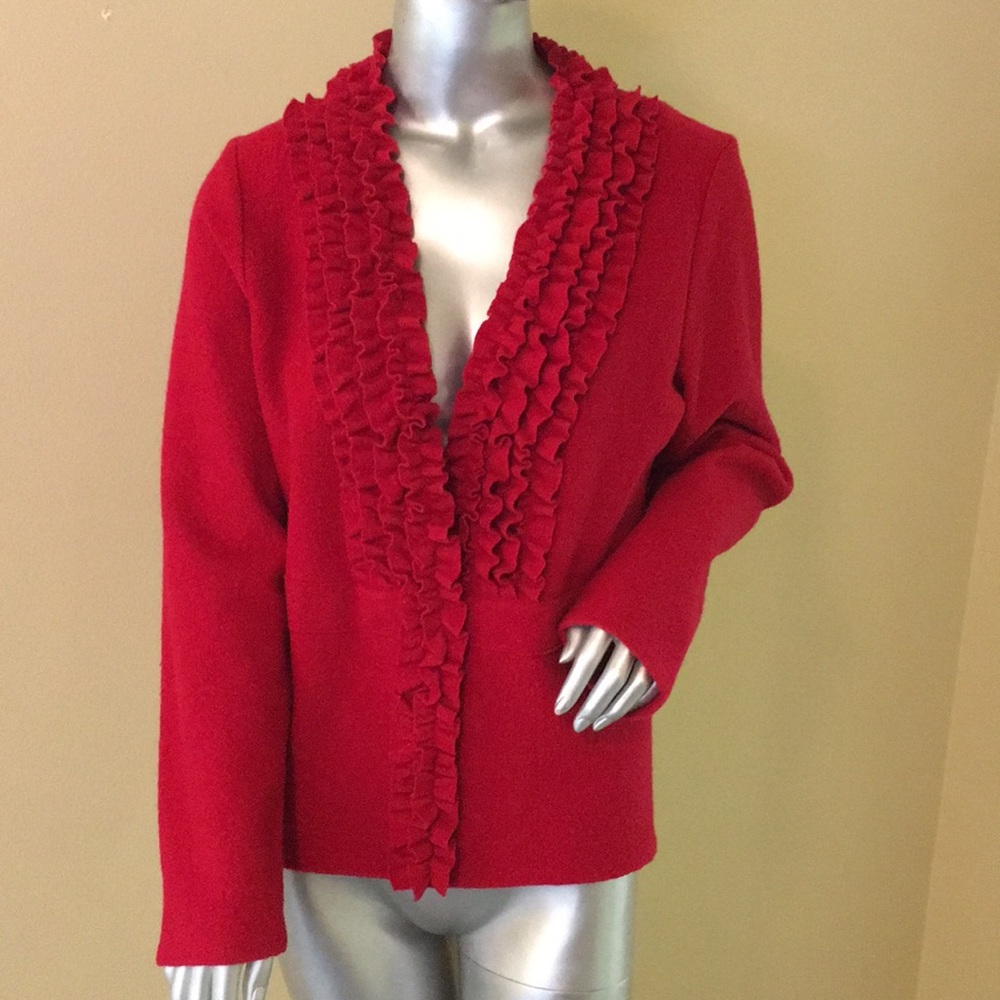ALFANI | Petite Red Merino boiled wool cardigan